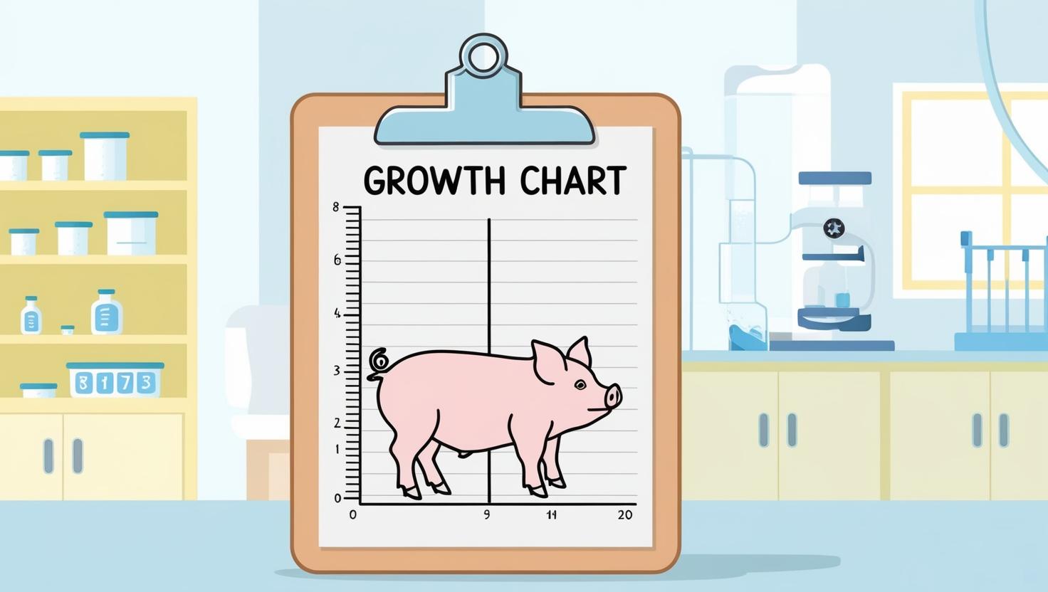 research setting with a growth chart with an outline of piglet